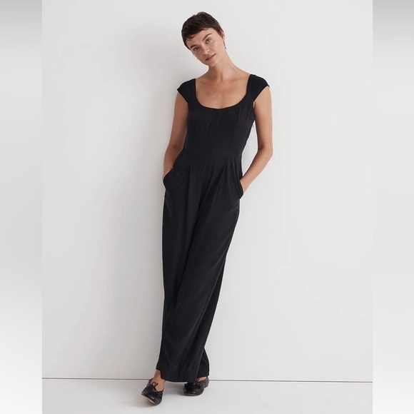 NWT Madewell Cap-Sleeve Crop Wide-Leg Jumpsuit in Black Size 2 - Picture 10 of 16